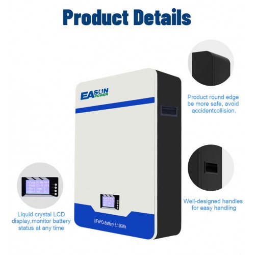 EASUN POWER Powerwall 48 В 100 Ач LiFePO4 акумулятор 5 кВт сонячна акумуляторна батарея RS485 CAN BMS 6000 циклів 10 років гарантії