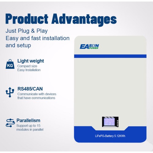 EASUN POWER 51.2 V 200 Ач LiFePO4 акумулятор 5 кВт сонячна акумуляторна батарея RS485 CAN BMS 6000 циклів 10 років гарантії